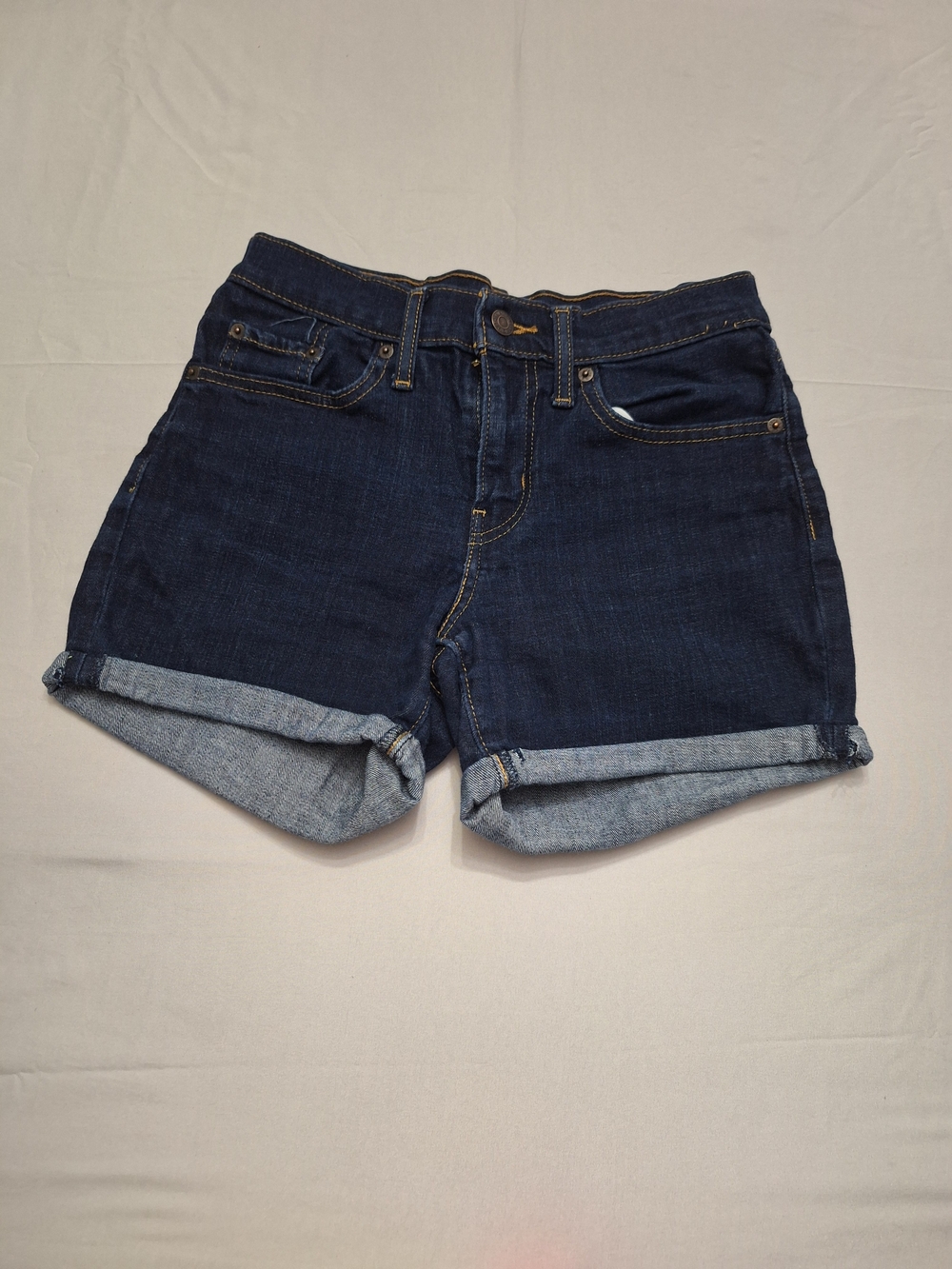 Levi's Dark Blue Rolled Cuff Mid Length Denim Shorts, Size 27